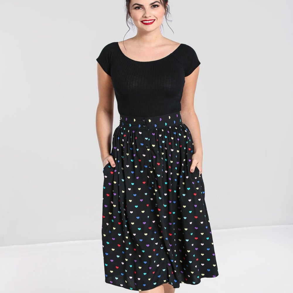 Hell Bunny 40s High waist True Love midi skirt with side pockets Nearly New Sz M